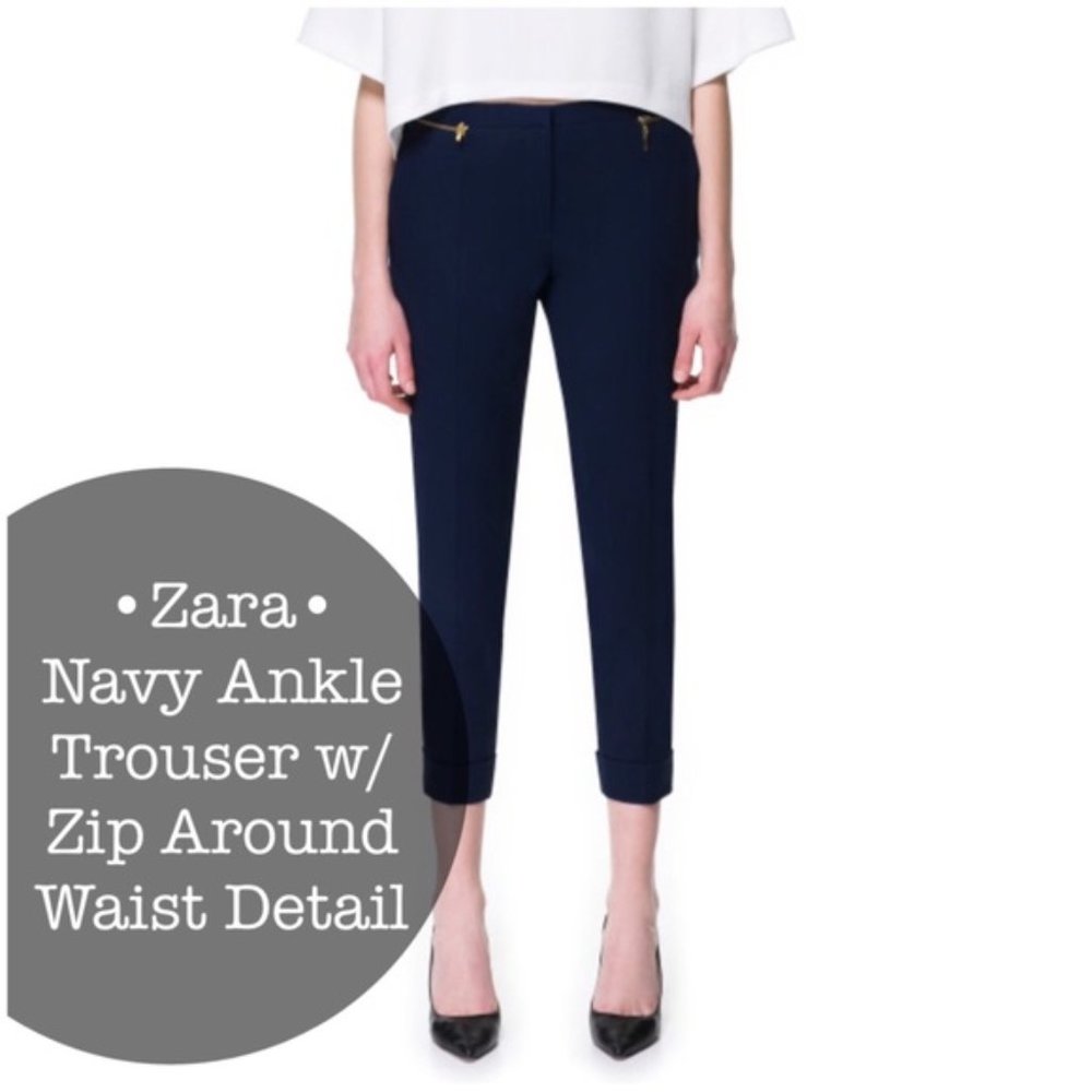 Zara Navy Zipper Ankle Trouser Pant size 10